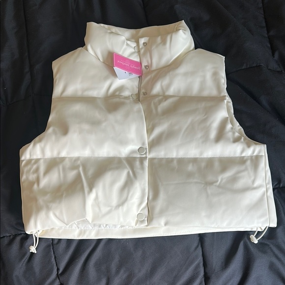 Simply Southern Jackets & Blazers - NWT Cream Leather Puffer Vest